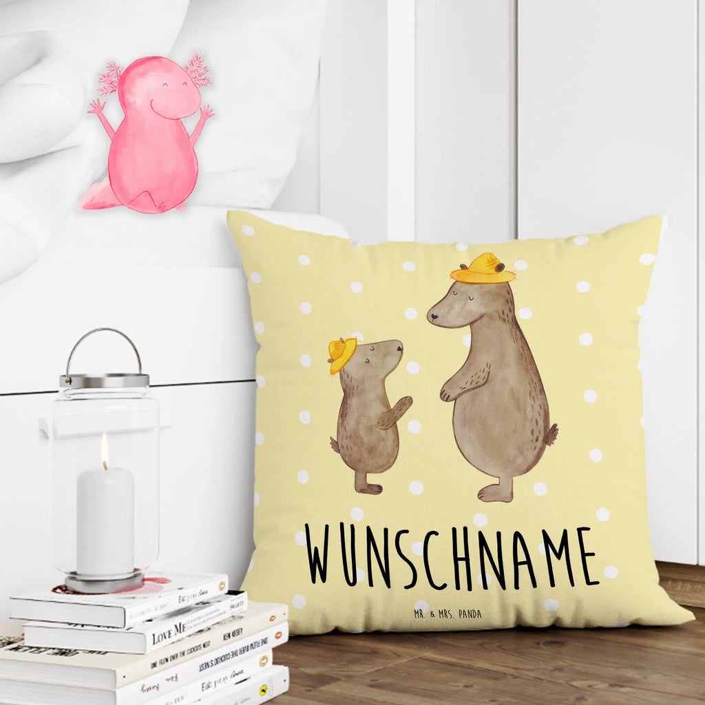 Personalised cushion Bears with hats Kissen, Name, Kopfkissen, Personalisiert, Wunschname, Bedrucken, Schwester, Familie, Vatertag, Opa, Oma, Muttertag, Papa, Mama, Bruder, Bären, Kind, Paps, Lieblingsmensch, Kinder, Dad, Söhne, Papi, Bär, Vorbild, Daddy, Vater-Sohn, Vater, Sohn, Family