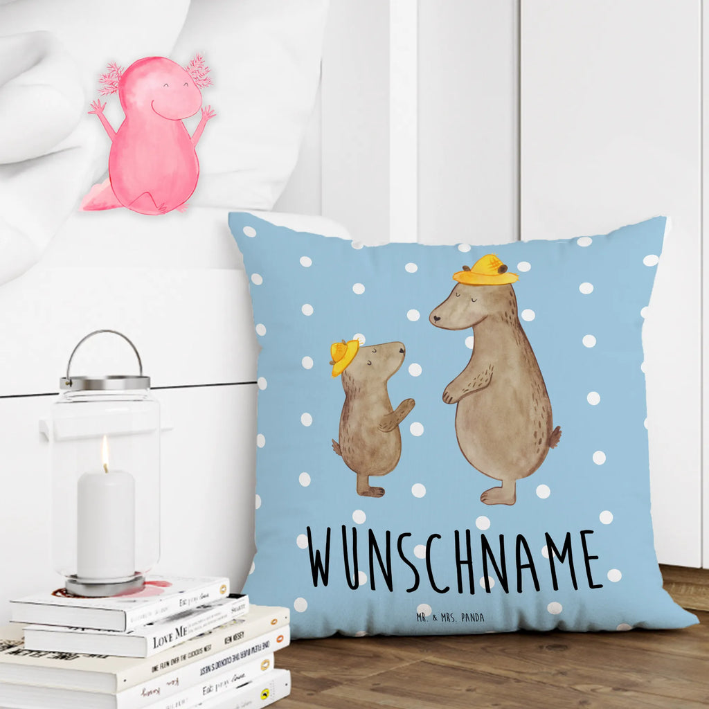 Personalised cushion Bears with hats Kissen, Name, Kopfkissen, Personalisiert, Wunschname, Bedrucken, Schwester, Familie, Vatertag, Opa, Oma, Muttertag, Papa, Mama, Bruder, Bären, Kind, Paps, Lieblingsmensch, Kinder, Dad, Söhne, Papi, Bär, Vorbild, Daddy, Vater-Sohn, Vater, Sohn, Family