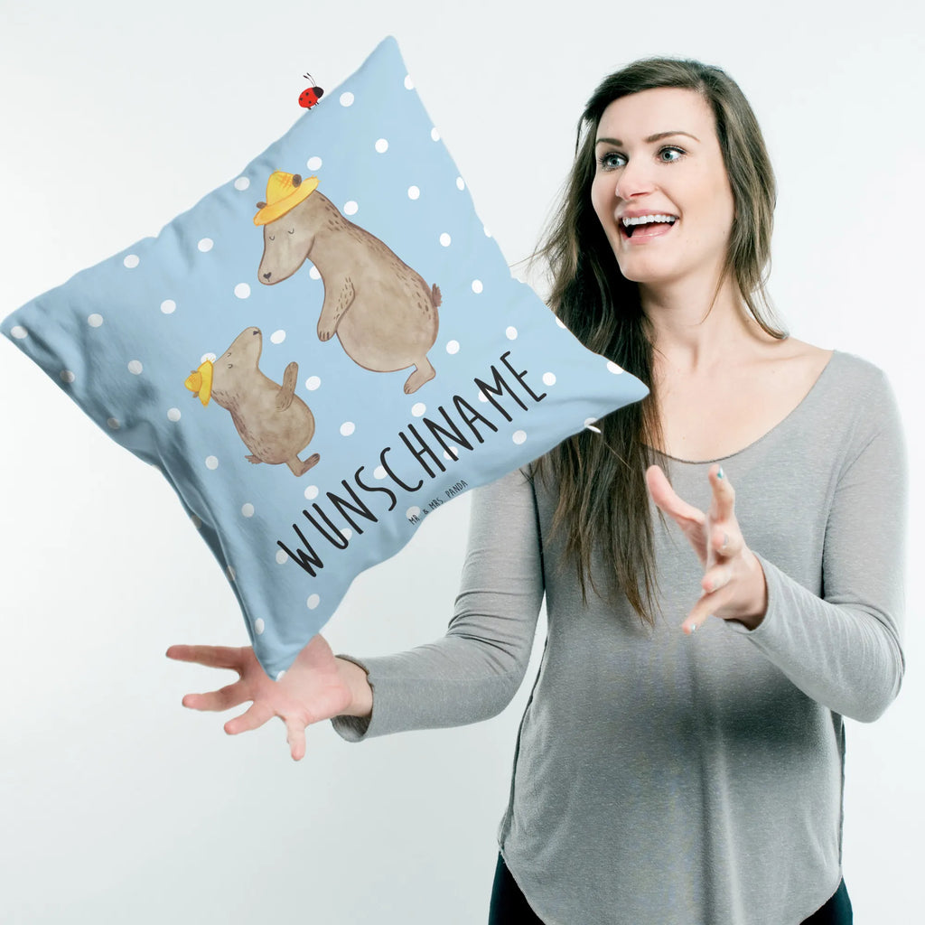 Personalised cushion Bears with hats Kissen, Name, Kopfkissen, Personalisiert, Wunschname, Bedrucken, Schwester, Familie, Vatertag, Opa, Oma, Muttertag, Papa, Mama, Bruder, Bären, Kind, Paps, Lieblingsmensch, Kinder, Dad, Söhne, Papi, Bär, Vorbild, Daddy, Vater-Sohn, Vater, Sohn, Family