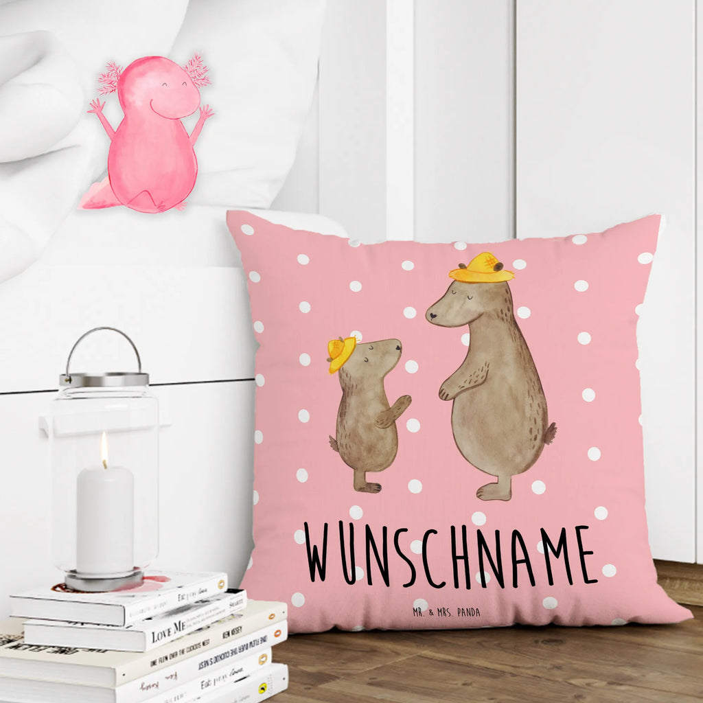 Personalised cushion Bears with hats Kissen, Name, Kopfkissen, Personalisiert, Wunschname, Bedrucken, Schwester, Familie, Vatertag, Opa, Oma, Muttertag, Papa, Mama, Bruder, Bären, Kind, Paps, Lieblingsmensch, Kinder, Dad, Söhne, Papi, Bär, Vorbild, Daddy, Vater-Sohn, Vater, Sohn, Family
