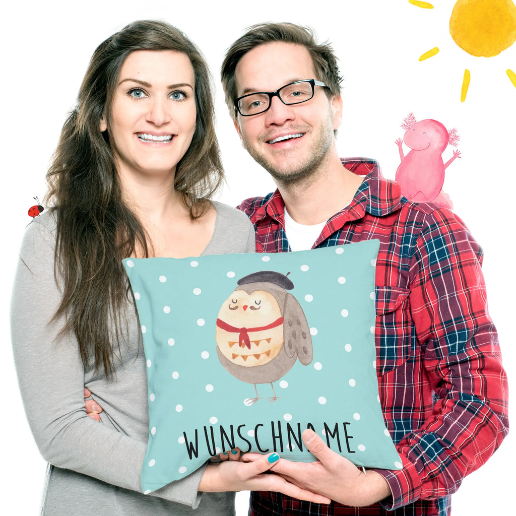 Personalisiertes Kissen Eule Französisch personalisiert, bedrucken, Wunschname, Name, Kissen, Kopfkissen, Eule, hibou, Owl, das Leben ist schön, Eule Deko, Eulen, Spruch Französisch, Spruch schön, La vie est belle, Frankreich