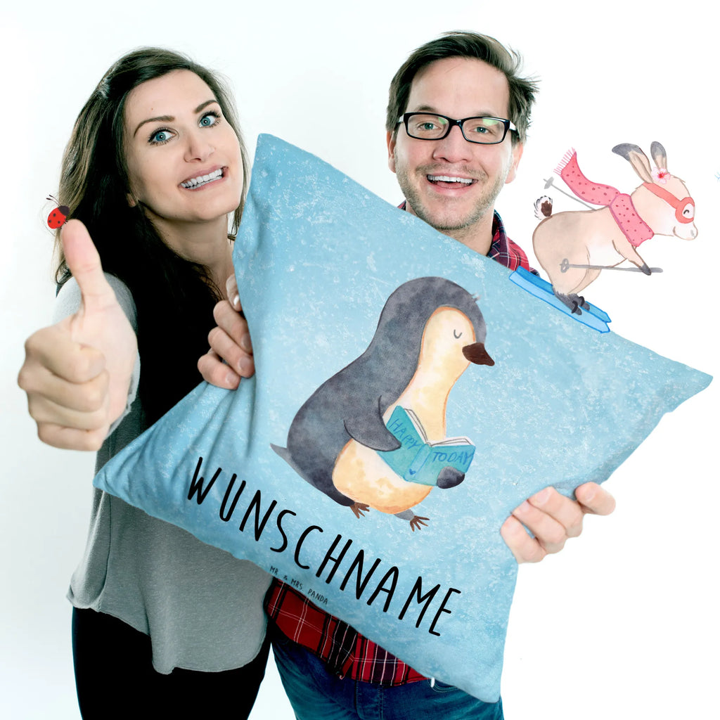 Personalised cushion Penguin A book Penguin, North Pole, Winter, Penguins, vacation, doing nothing, holidays, lazing around, bookworm, leisure, book, reading, penguins