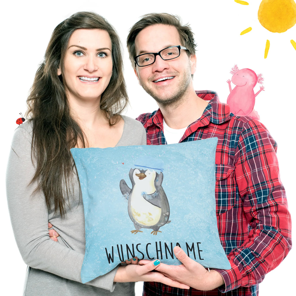Personalised cushion Penguin have a shower Penguin, North Pole, Winter, Penguins, penguins, new beginning, life motto, shower, new start, motivation, being happy
