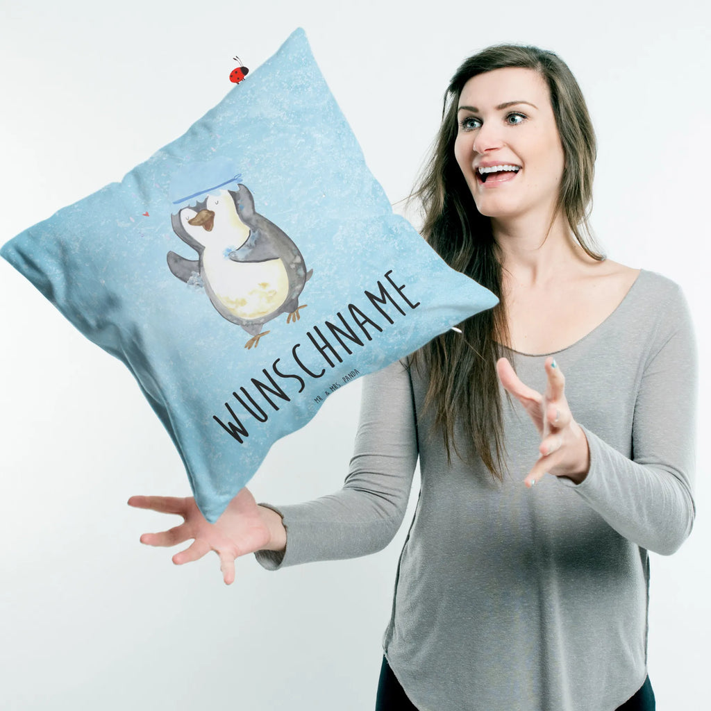 Personalised cushion Penguin have a shower Penguin, North Pole, Winter, Penguins, penguins, new beginning, life motto, shower, new start, motivation, being happy