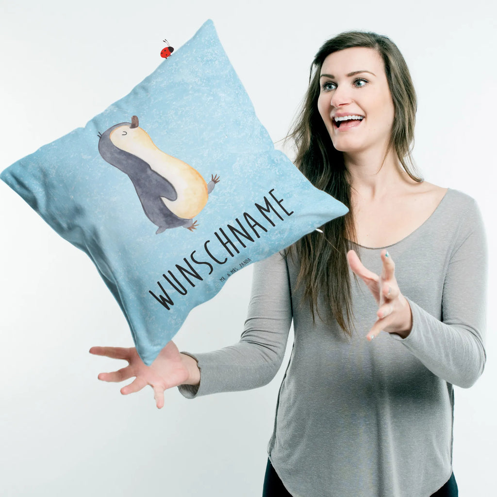 Personalised cushion Penguin march Penguin, North Pole, Winter, Penguins, late riser, penguins, sister, brother, family, penguin, early riser