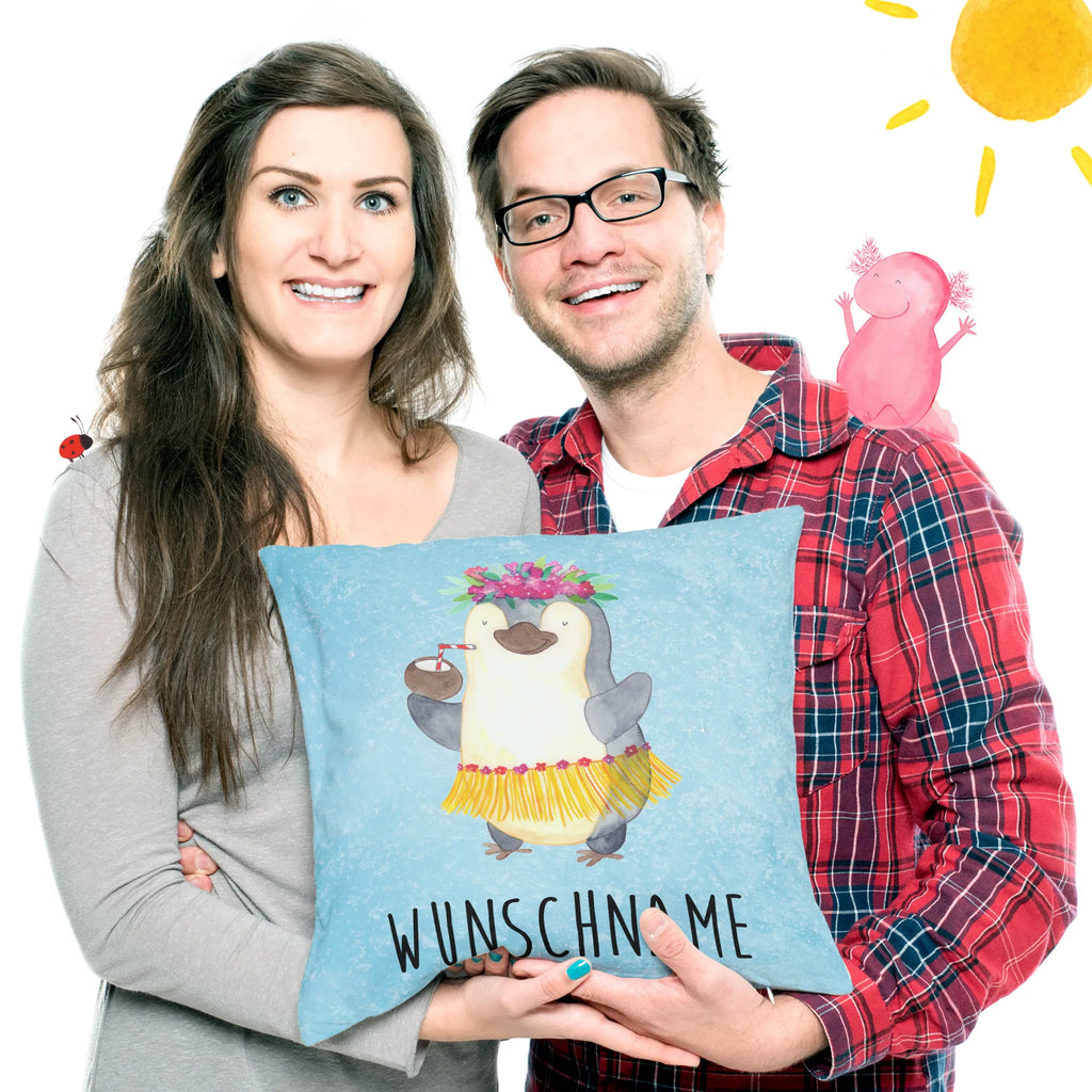 Personalisiertes Kissen Pinguin Kokosnuss Wunschname, Kopfkissen, Kissen, Name, Personalisiert, Bedrucken, Pinguin, Aloha, Kokosnuss, Pinguine, Urlaub, Hawaii
