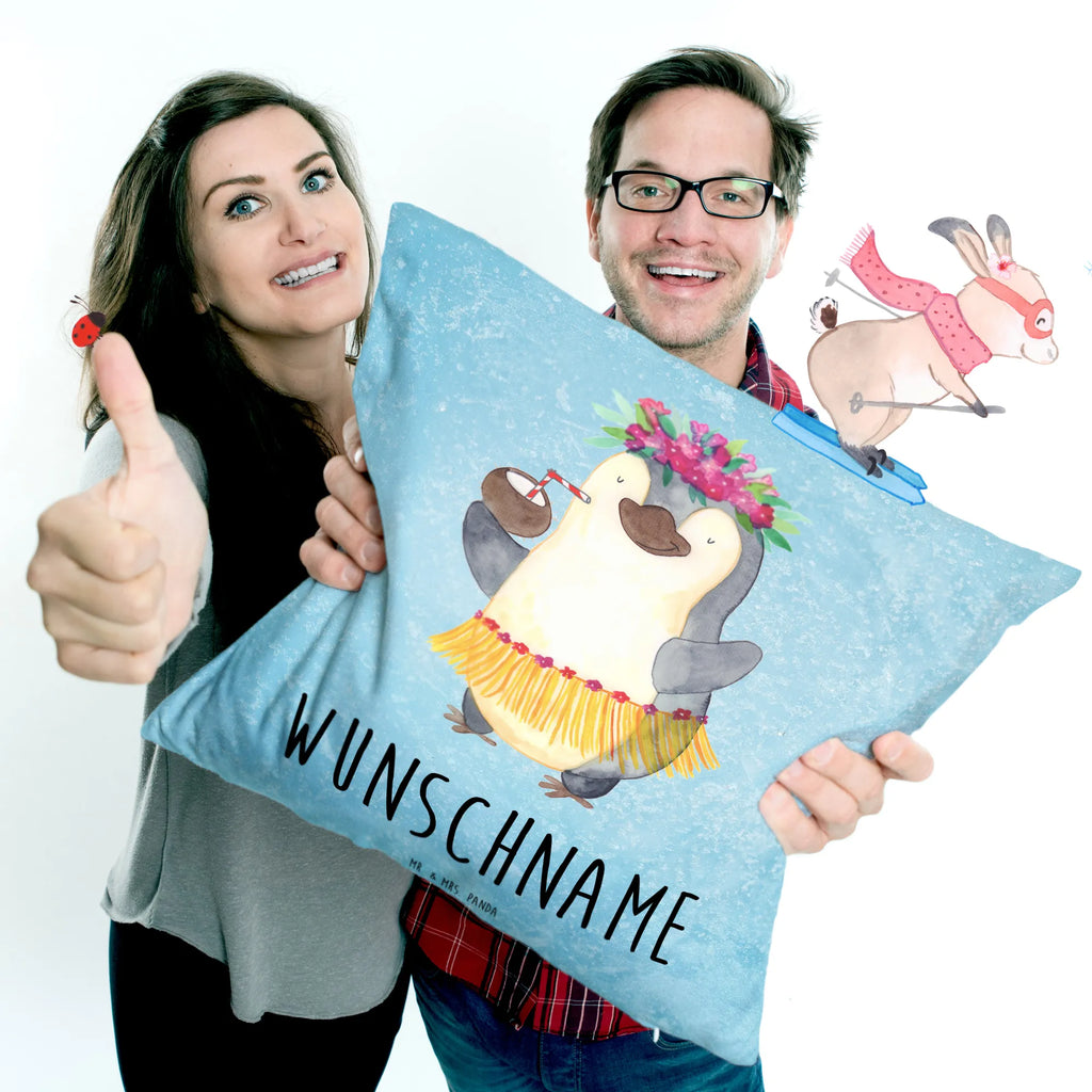 Personalisiertes Kissen Pinguin Kokosnuss Wunschname, Kopfkissen, Kissen, Name, Personalisiert, Bedrucken, Pinguin, Aloha, Kokosnuss, Pinguine, Urlaub, Hawaii