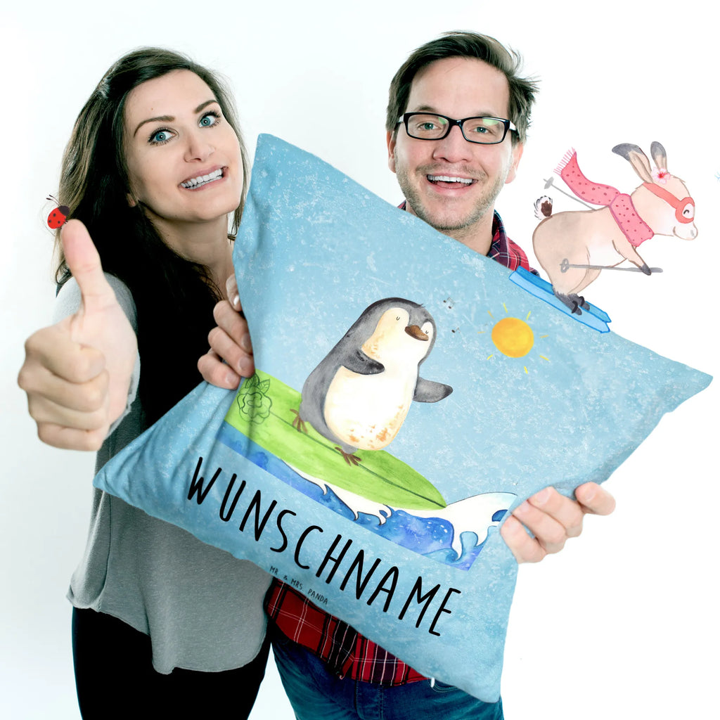 Personalised cushion Penguin surfer Penguin, North Pole, Winter, Penguins, waves, holidays, Hawaii, surfers, wave riding, Portugal, surfing, penguins