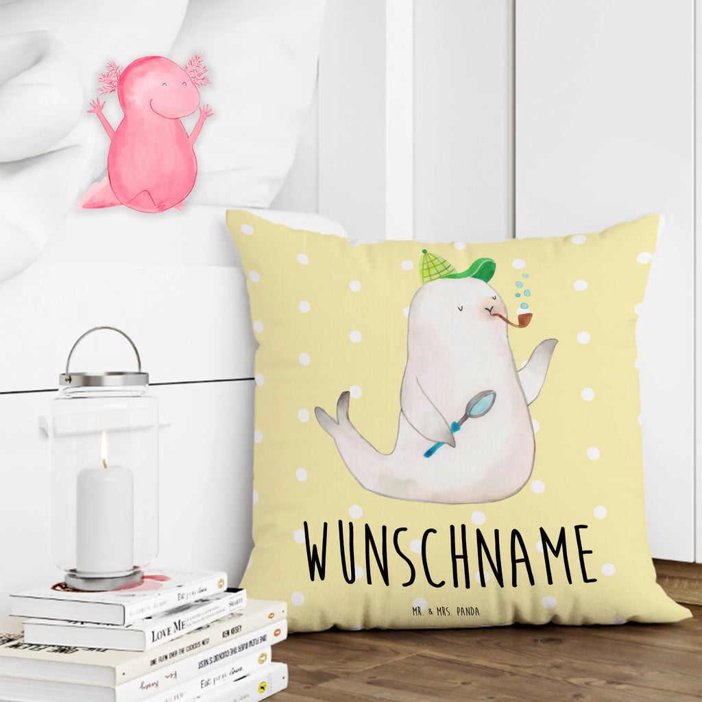 Personalised cushion seal sherlock small animals, cute, funny, cute animal motives, hand drawn, small world, funny sayings, good mood, happy, gifts, gift ideas, special gifts, animal lover, card