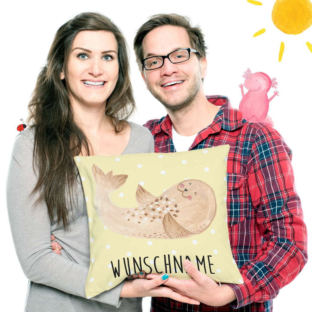 Personalised cushion seal Lay small animals, cute, funny, cute animal motives, hand drawn, small world, funny sayings, good mood, happy, gifts, gift ideas, special gifts, animal lover, card, seal, sea animal, beach, North Sea, Seal, Baltic Sea, joy, seals, laughter