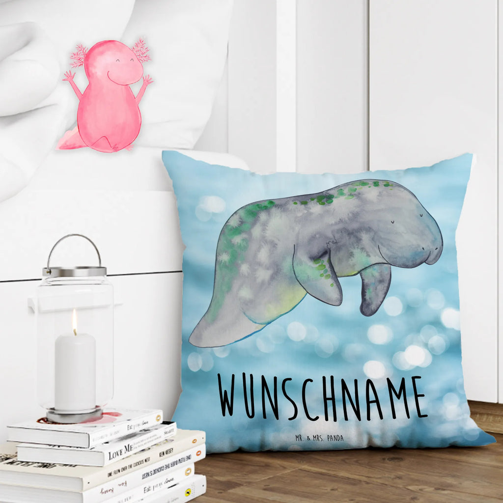 Personalised cushion manatee Relax Seafood, aquatic animals, ocean, sea, fish, shells, corals, reef, whale, narwhal, sea urchin, lobster, platypus, turtle, manatee, crocodile, orca, shrimp, gifts for seafood lovers, water world, underwater animals, underwater world, vacation, deep sea, seafood fans, gift ideas, seafood decoration, seafood posters, diet, sugar, food, manatees, losing weight, diet mania, sweets