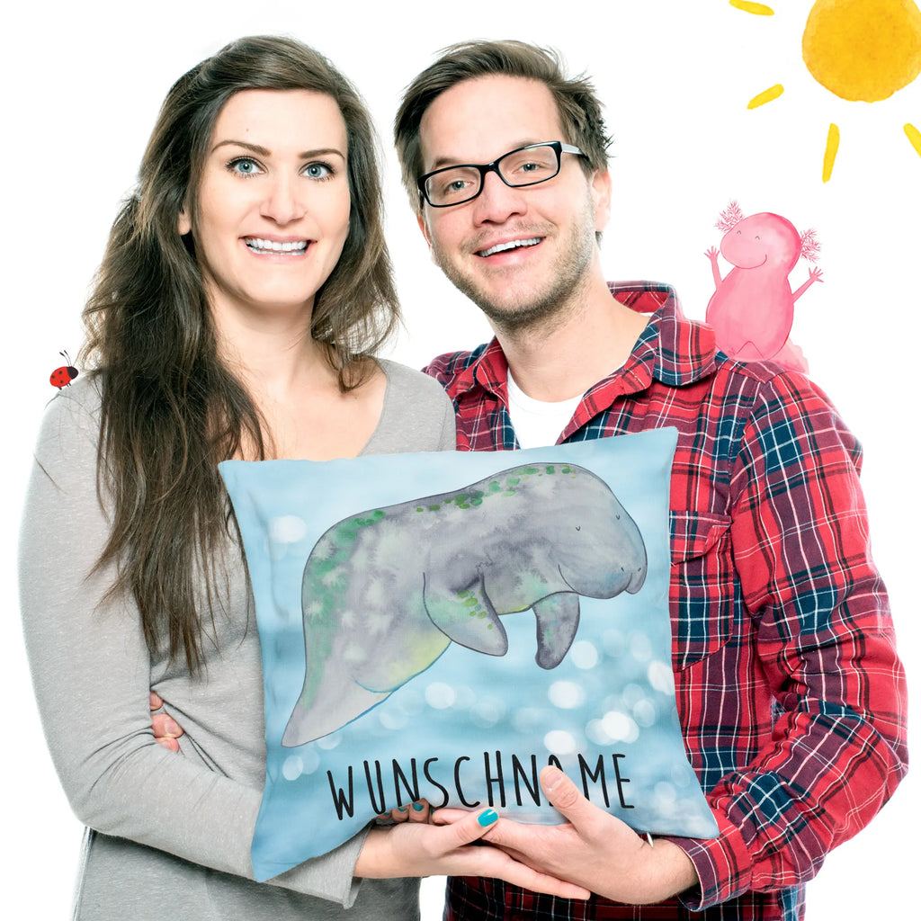 Personalised cushion manatee Relax Seafood, aquatic animals, ocean, sea, fish, shells, corals, reef, whale, narwhal, sea urchin, lobster, platypus, turtle, manatee, crocodile, orca, shrimp, gifts for seafood lovers, water world, underwater animals, underwater world, vacation, deep sea, seafood fans, gift ideas, seafood decoration, seafood posters, diet, sugar, food, manatees, losing weight, diet mania, sweets