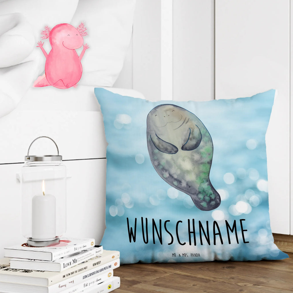 Personalised cushion manatee happy Seafood, aquatic animals, ocean, sea, fish, shells, corals, reef, whale, narwhal, sea urchin, lobster, platypus, turtle, manatee, crocodile, orca, shrimp, gifts for seafood lovers, water world, underwater animals, underwater world, vacation, deep sea, seafood fans, gift ideas, seafood decoration, seafood posters, Manatees, Girlfriend, Satisfaction, New beginning, Lovesickness, Carefulness, Respect, Self-love, Manatee, New start