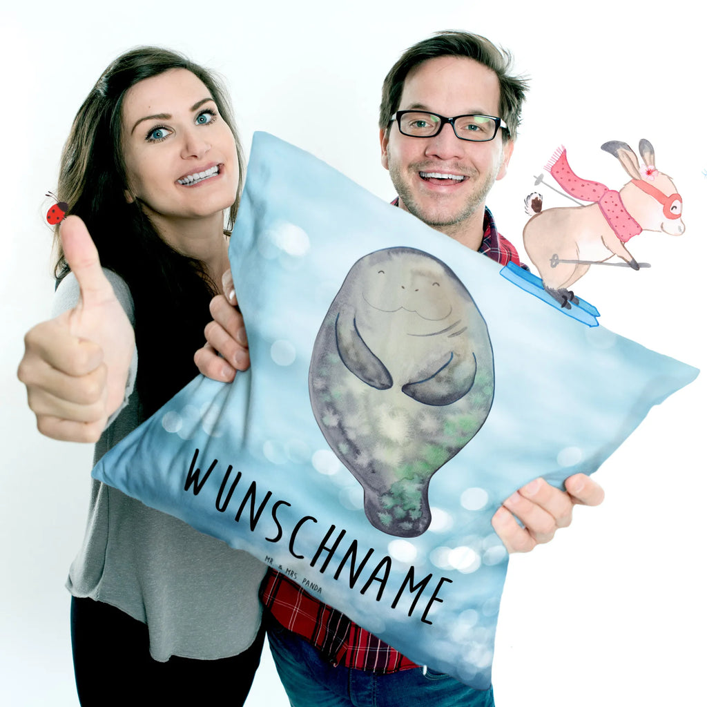 Personalised cushion manatee happy Seafood, aquatic animals, ocean, sea, fish, shells, corals, reef, whale, narwhal, sea urchin, lobster, platypus, turtle, manatee, crocodile, orca, shrimp, gifts for seafood lovers, water world, underwater animals, underwater world, vacation, deep sea, seafood fans, gift ideas, seafood decoration, seafood posters, Manatees, Girlfriend, Satisfaction, New beginning, Lovesickness, Carefulness, Respect, Self-love, Manatee, New start