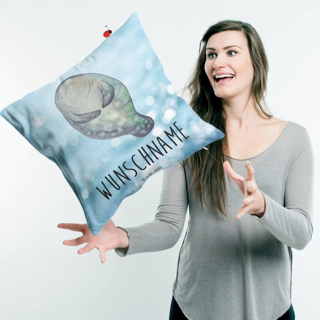 Personalised cushion manatee happy Seafood, aquatic animals, ocean, sea, fish, shells, corals, reef, whale, narwhal, sea urchin, lobster, platypus, turtle, manatee, crocodile, orca, shrimp, gifts for seafood lovers, water world, underwater animals, underwater world, vacation, deep sea, seafood fans, gift ideas, seafood decoration, seafood posters, Manatees, Girlfriend, Satisfaction, New beginning, Lovesickness, Carefulness, Respect, Self-love, Manatee, New start