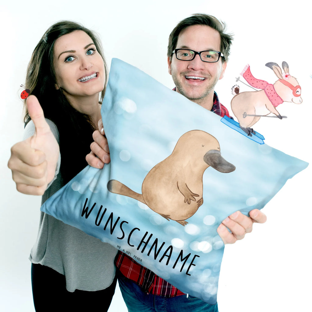 Personalised cushion platypus courage Seafood, aquatic animals, ocean, sea, fish, shells, corals, reef, whale, narwhal, sea urchin, lobster, platypus, turtle, manatee, crocodile, orca, shrimp, gifts for seafood lovers, water world, underwater animals, underwater world, vacation, deep sea, seafood fans, gift ideas, seafood decoration, seafood posters, brave, new start, Platypus, work, courage, Raodtrip, training, wisdom, new beginning, world trip, office, motivation