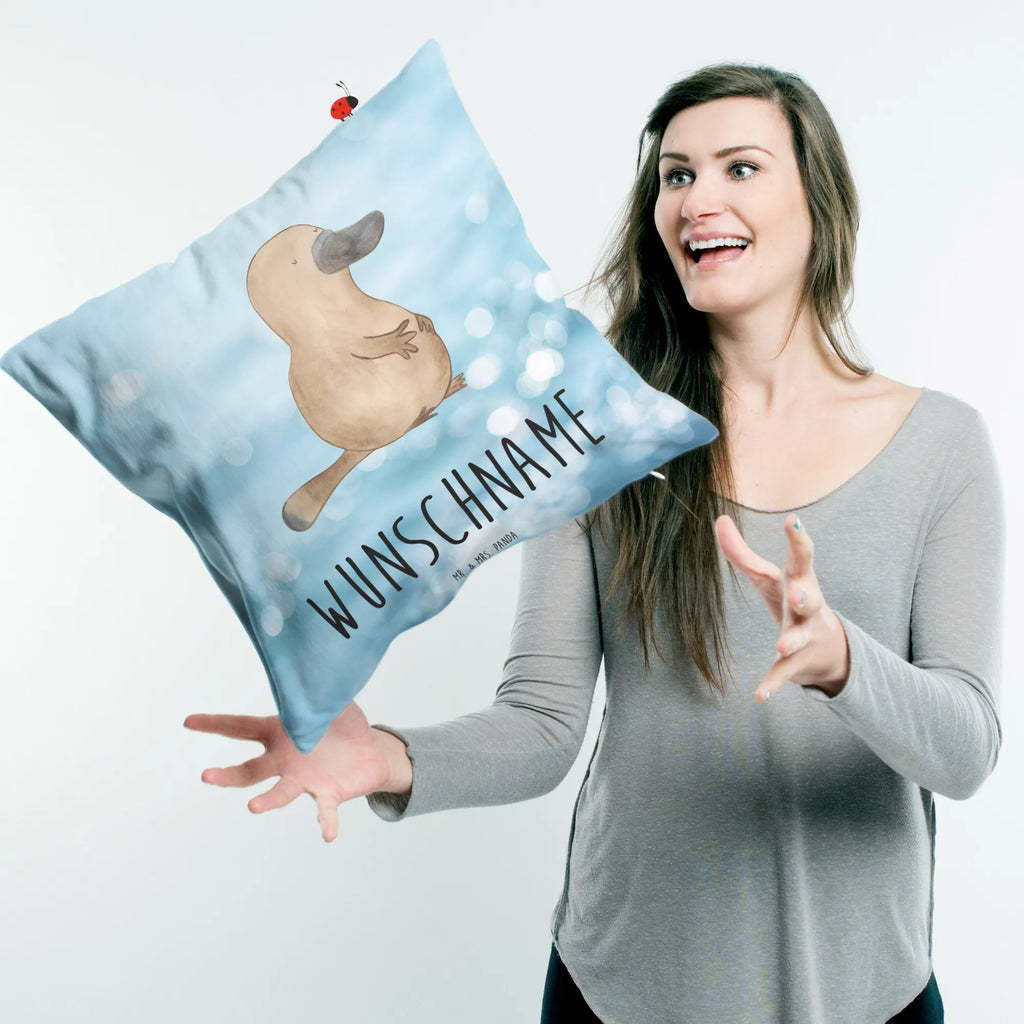 Personalised cushion platypus courage Seafood, aquatic animals, ocean, sea, fish, shells, corals, reef, whale, narwhal, sea urchin, lobster, platypus, turtle, manatee, crocodile, orca, shrimp, gifts for seafood lovers, water world, underwater animals, underwater world, vacation, deep sea, seafood fans, gift ideas, seafood decoration, seafood posters, brave, new start, Platypus, work, courage, Raodtrip, training, wisdom, new beginning, world trip, office, motivation