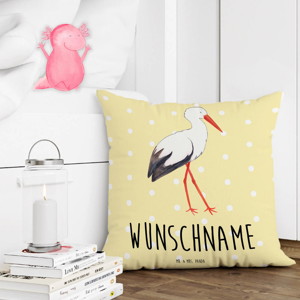 Personalised cushion Stork small animals, cute, funny, cute animal motives, hand drawn, small world, funny sayings, good mood, happy, gifts, gift ideas, special gifts, animal lover, card, baby, birth, mother, stork, pregnancy, pregnant, baby bump, mothers, becoming a mother