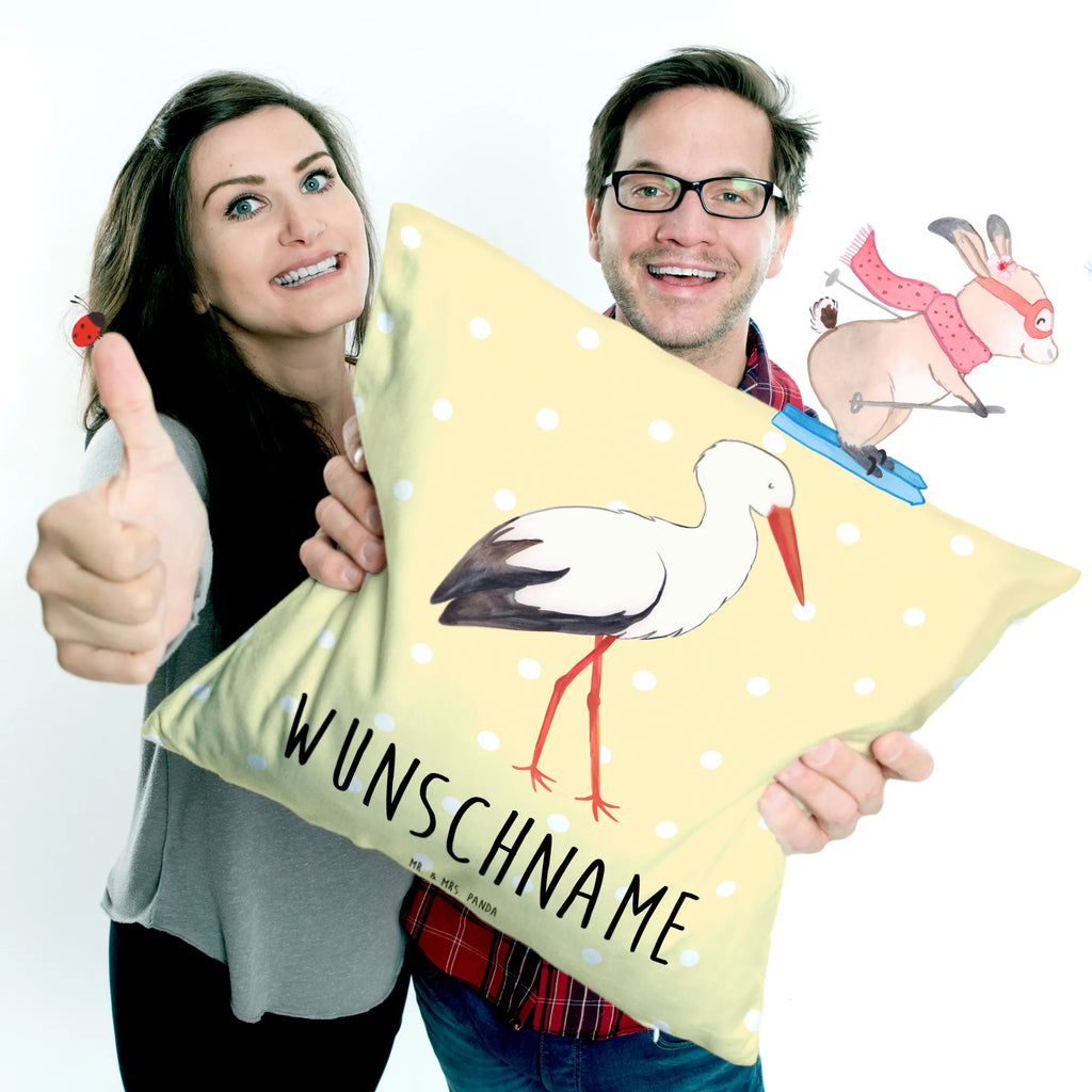 Personalised cushion Stork small animals, cute, funny, cute animal motives, hand drawn, small world, funny sayings, good mood, happy, gifts, gift ideas, special gifts, animal lover, card, baby, birth, mother, stork, pregnancy, pregnant, baby bump, mothers, becoming a mother