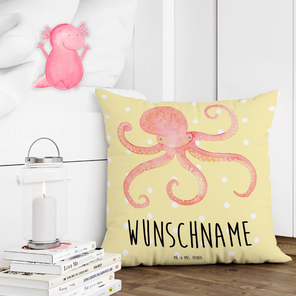 Personalised cushion Squid small animals, cute, funny, cute animal motives, hand drawn, small world, funny sayings, good mood, happy, gifts, gift ideas, special gifts, animal lover, card, octopus, sea, squid, arms, ocean, water, sea animal