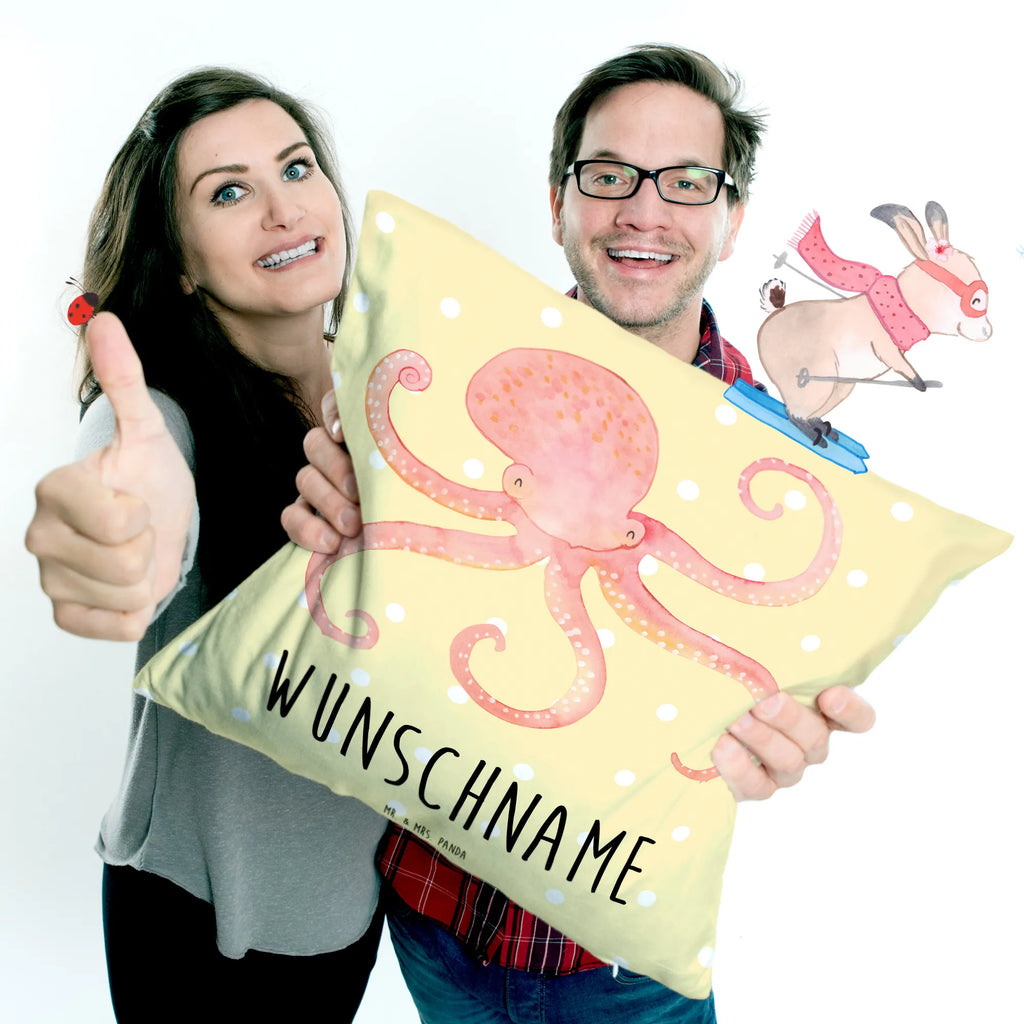 Personalised cushion Squid small animals, cute, funny, cute animal motives, hand drawn, small world, funny sayings, good mood, happy, gifts, gift ideas, special gifts, animal lover, card, octopus, sea, squid, arms, ocean, water, sea animal