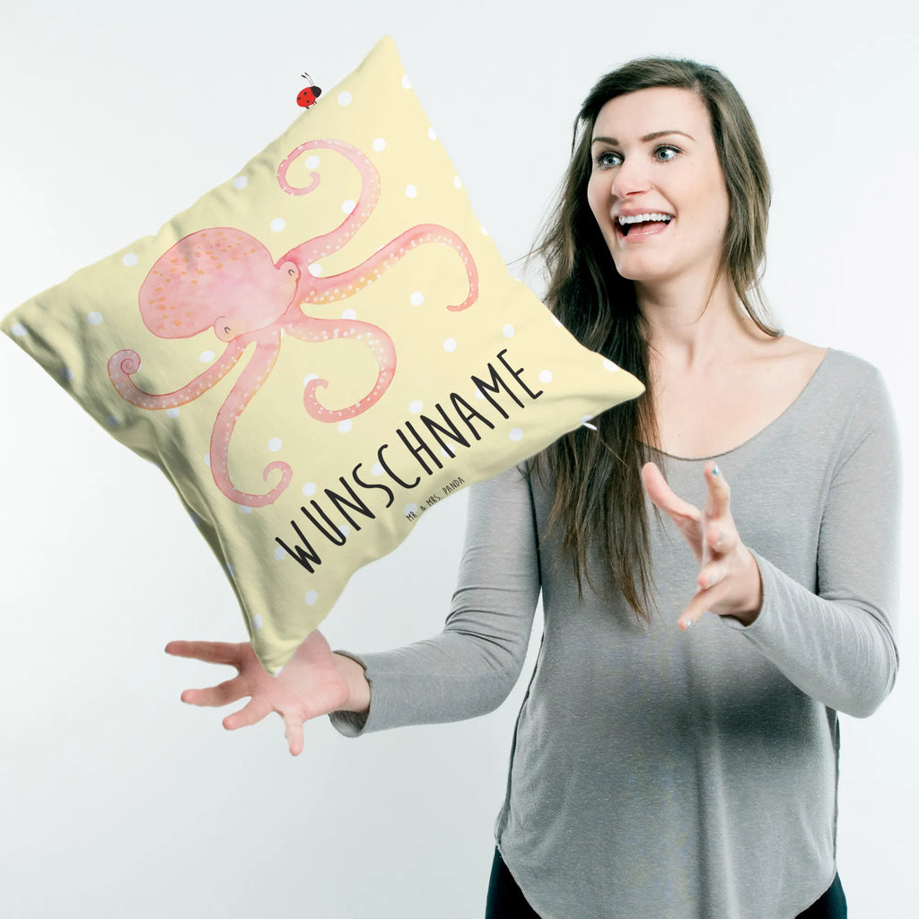 Personalised cushion Squid small animals, cute, funny, cute animal motives, hand drawn, small world, funny sayings, good mood, happy, gifts, gift ideas, special gifts, animal lover, card, octopus, sea, squid, arms, ocean, water, sea animal