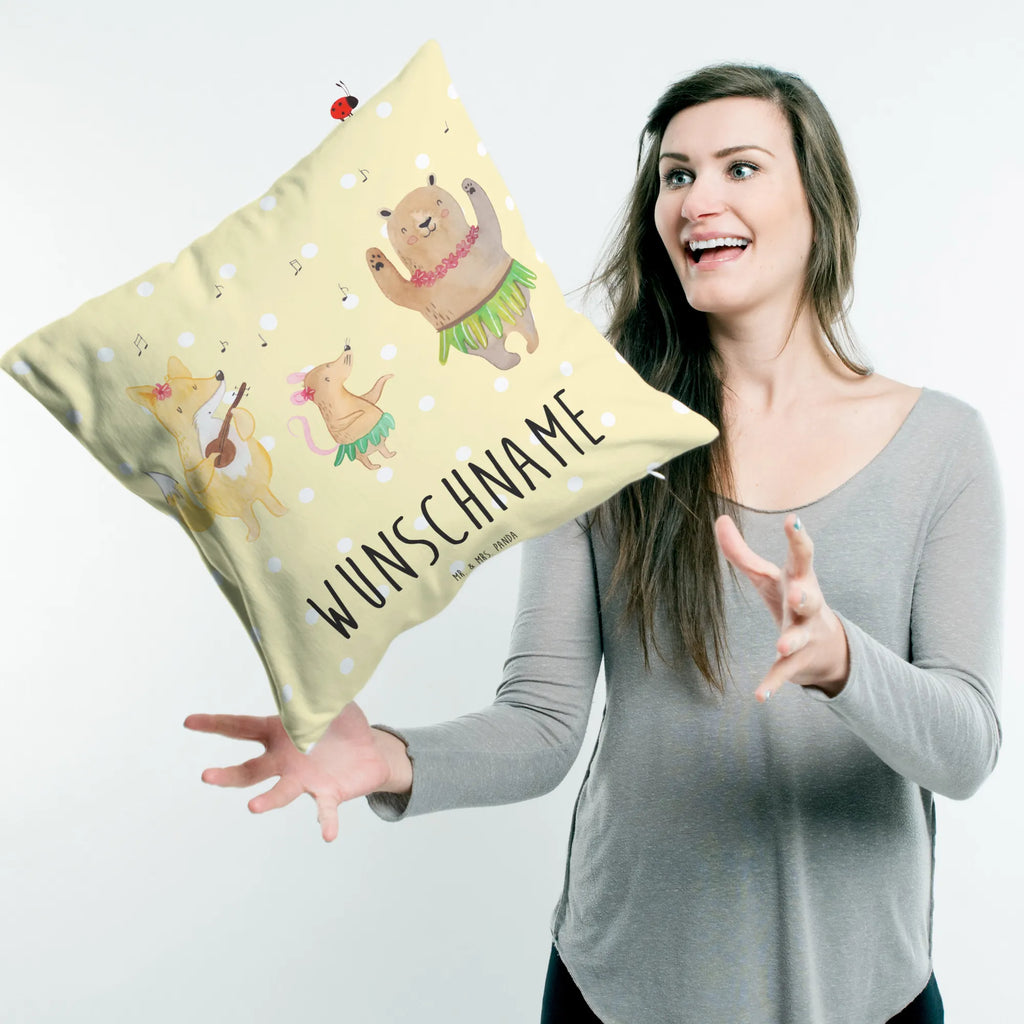 Personalised cushion forest animals Aloha small animals, cute, funny, cute animal motives, hand drawn, small world, funny sayings, good mood, happy, gifts, gift ideas, special gifts, animal lover, card, forest animals, laughter, music, rabbit, forest, bear, life, aloha, hedgehog, dancing