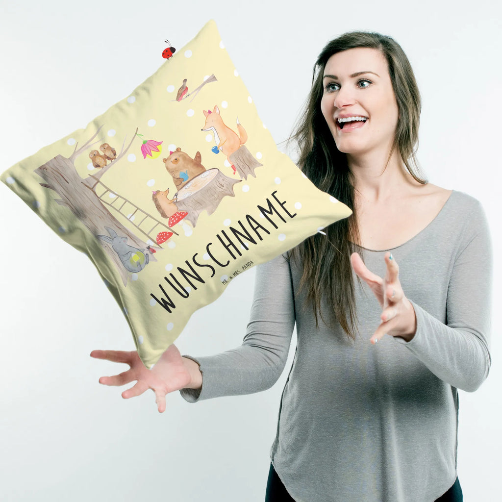 Personalised cushion forest animals picnic small animals, cute, funny, cute animal motives, hand drawn, small world, funny sayings, good mood, happy, gifts, gift ideas, special gifts, animal lover, card, fox, hedgehog, squirrel, hare, mouse, picnic, forest animals, forest