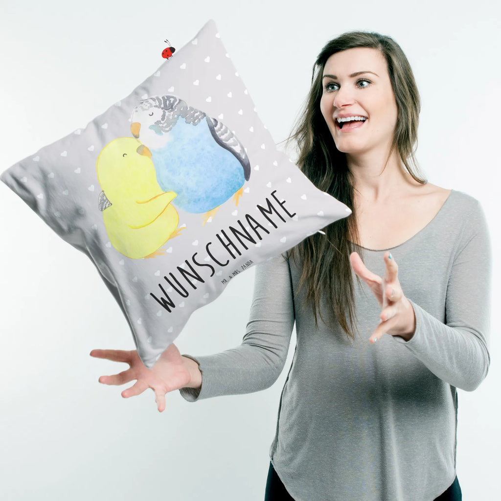 Personalised cushion Parakeets in love Love, Loving, Two, Together, Marriage, Engagement, Proposal of marriage, Love gift, gift for her, gift for him, anniversary gift, love, budgie, trust, closeness, birds, cuddling