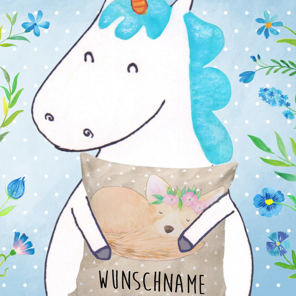 Personalised cushion desert fox Flower Africa, happy, desert, wreath of flowers, desert fox, flowers