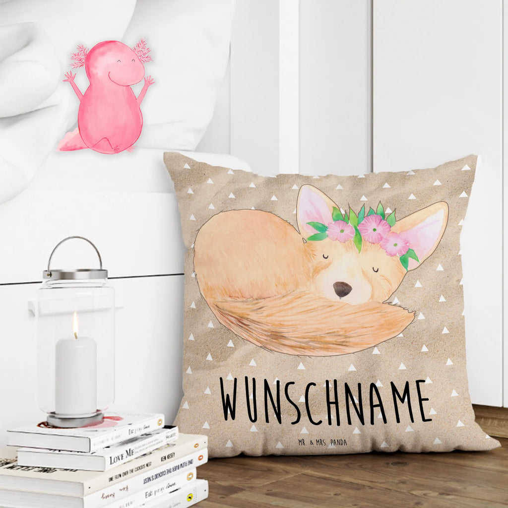 Personalised cushion desert fox Flower Africa, happy, desert, wreath of flowers, desert fox, flowers
