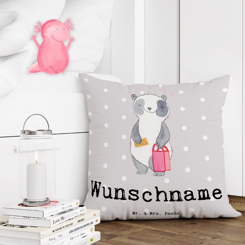Personalised cushion panda Best shopping partner in the world for, thank you, gift, giving, birthday, birthday present, gift idea, souvenir, make you happy, gift tip, partner, best, girlfriend, shopping, shopping queen, friend, queen, Shopping partner, company, bff