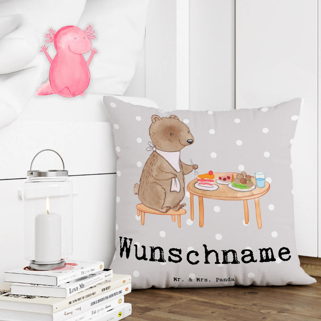 Personalised cushion bear to eat out Gift, sport, hobby, giving, thank you, award, profit, athlete, eating out, dining out, restaurant, Eating out