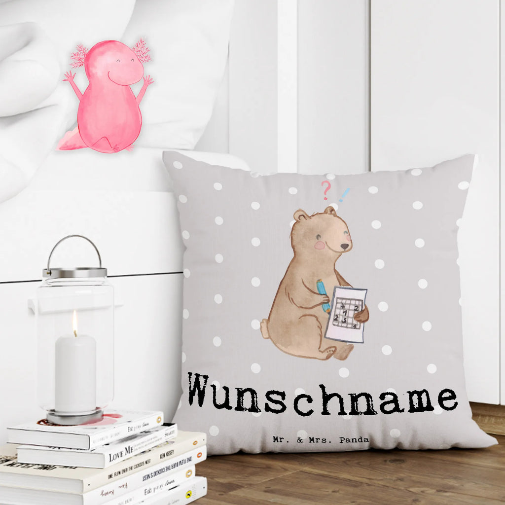 Personalised cushion bear solve riddles Gift, sport, hobby, giving, thank you, award, profit, athlete, Solving puzzles, riddles, memory sports, solving crossword puzzles, memory training