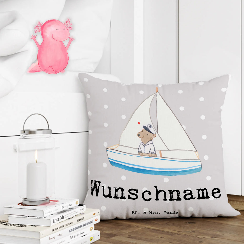 Personalisiertes Kissen Bär Segeln Kissen, Kopfkissen, Bedrucken, Name, Wunschname, Personalisiert, Geschenk, Schenken, Sport, Sportart, Hobby, Danke, Dankeschön, Auszeichnung, Gewinn, Sportler, Segelboot, Segeltörn, Yachtclub, Segelschule, Segeln