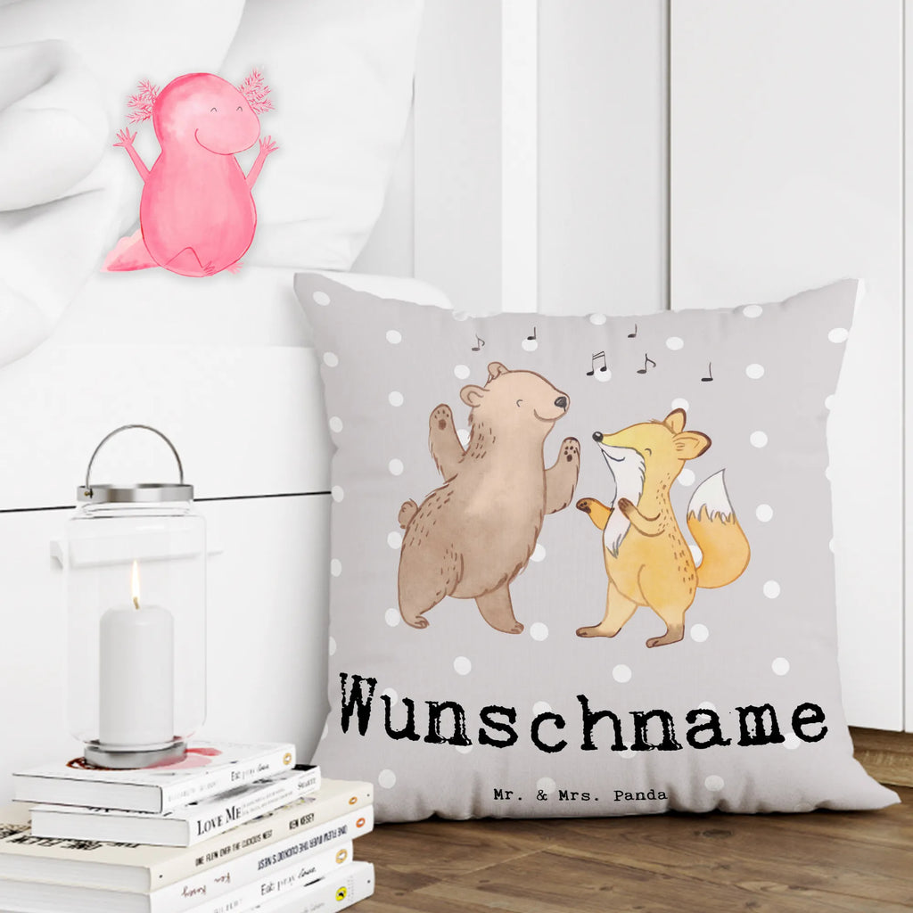 Personalised cushion Bear &amp; Fox disco Gift, sport, hobby, giving, thank you, award, profit, athlete, nightclub, Disco, dancing, clubbing, partying, clubs, dance mood