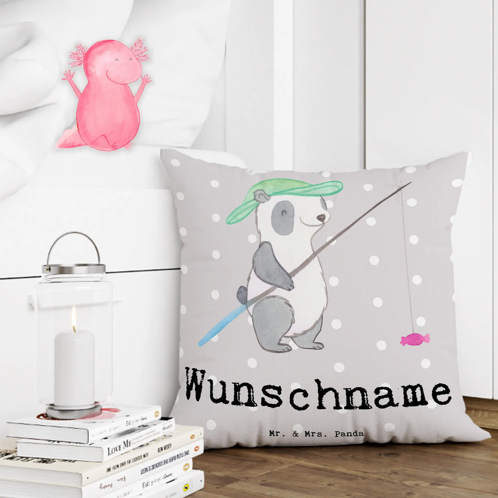 Personalised cushion panda fishing Gift, sport, hobby, giving, thank you, award, profit, athlete, angler, hobby angler, fishing, fishing sport, go fishing, fishing club