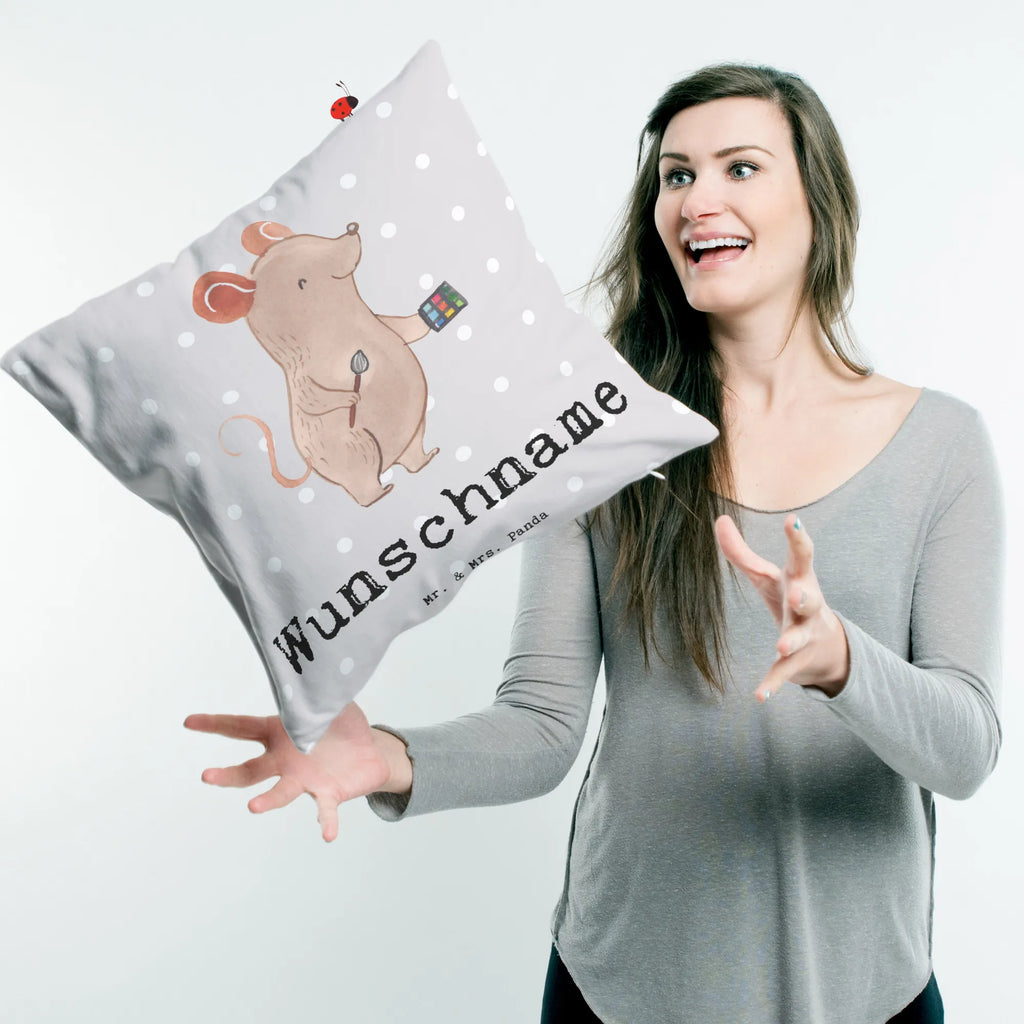 Personalisiertes Kissen Visagist mit Herz Name, Kissen, bedrucken, personalisiert, Wunschname, Kopfkissen, Beruf, Ausbildung, Jubiläum, Abschied, Rente, Kollege, Kollegin, Geschenk, Schenken, Arbeitskollege, Mitarbeiter, Firma, Danke, Dankeschön, Kosmetiker, Make Up Artist, Visagist, Kosmetikstudio, Maskenbildner, Beauty Salon, Eröffnung