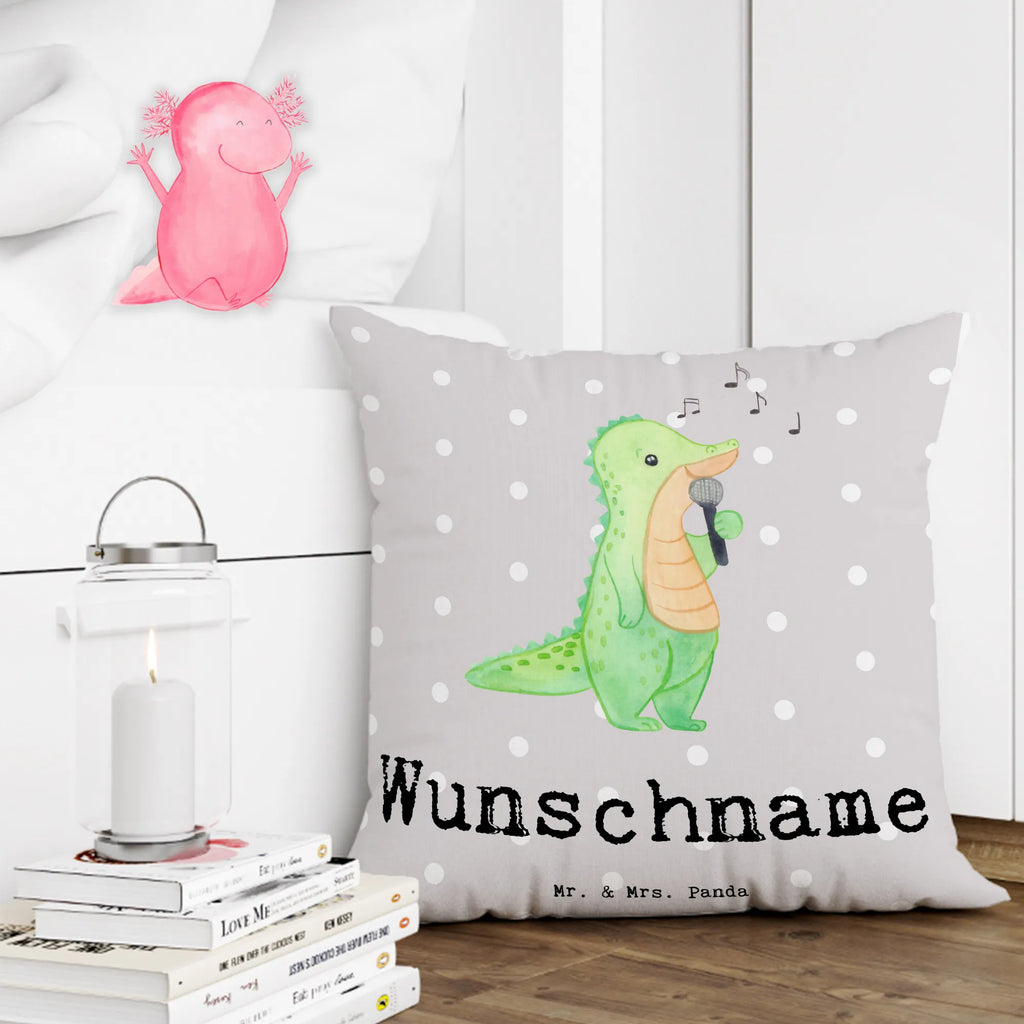 Personalised cushion crocodile To sing Gift, sport, hobby, giving, thank you, award, profit, athlete, band, hobby singers, vocals, Singing, live performance