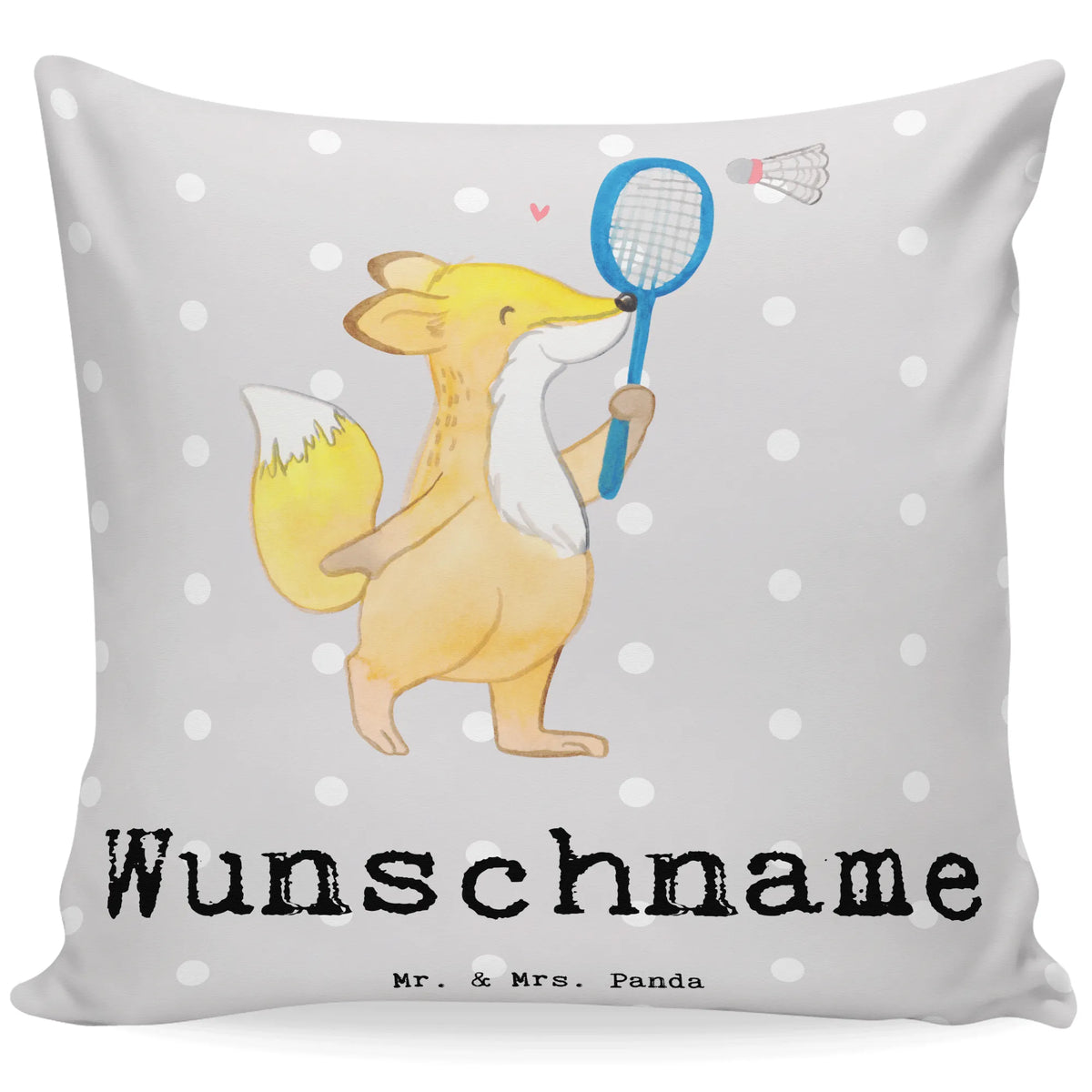 Personalised cushion Fox play badminton Gift, sport, hobby, giving, thank you, award, profit, athlete, badminton, Play shuttlecock