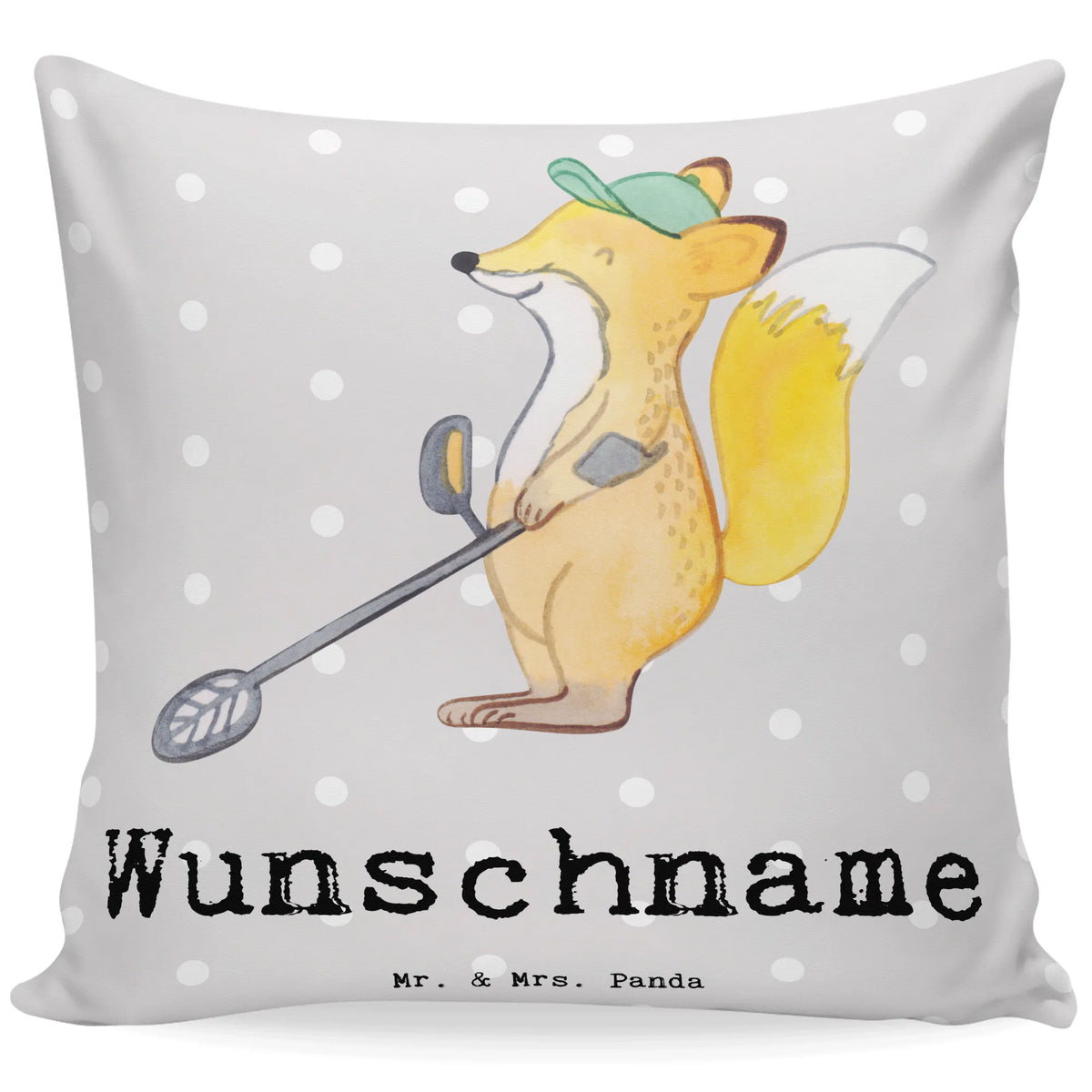 Personalised cushion Fox metal detector Gift, sport, hobby, giving, thank you, award, profit, athlete, treasure hunt, probe walker, probe, look for coins, Metal detector