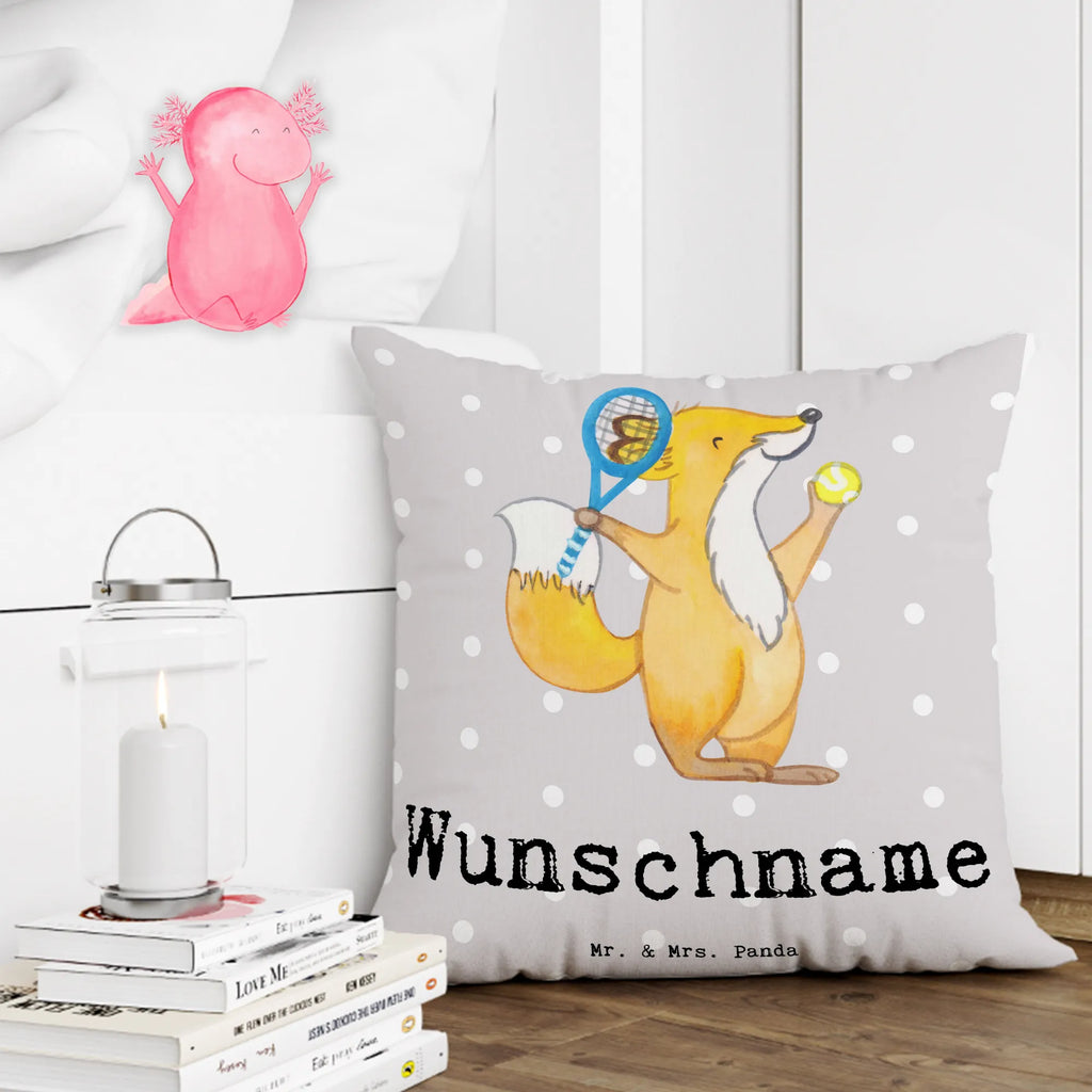 Personalised cushion Fox play tennis Gift, sport, hobby, giving, thank you, award, profit, athlete, tennis tournament, tennis club, ball sport, Playing tennis
