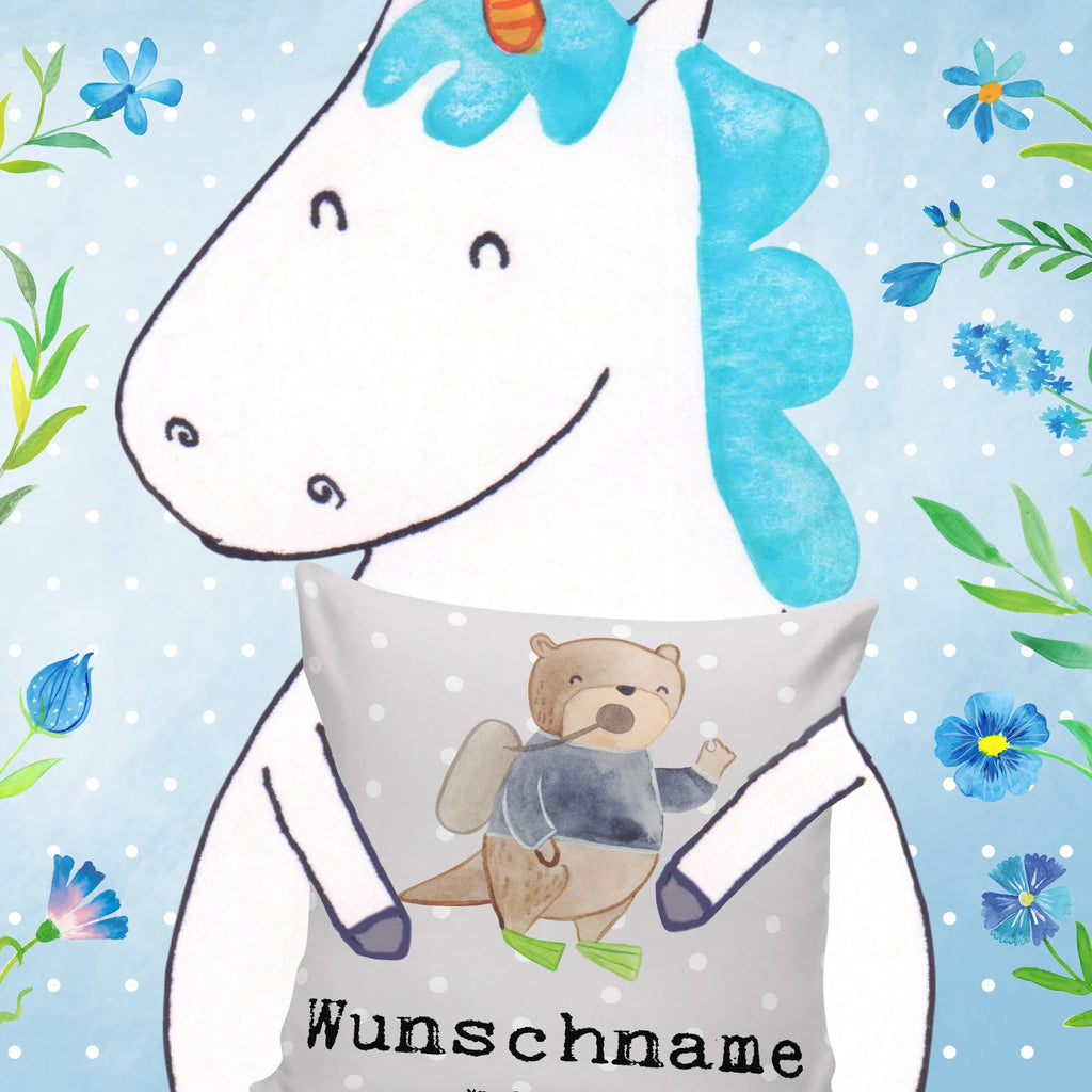 Personalisiertes Kissen Tauchlehrer mit Herz personalisiert, Wunschname, Kopfkissen, Kissen, bedrucken, Name, Beruf, Ausbildung, Jubiläum, Abschied, Rente, Kollege, Kollegin, Geschenk, Schenken, Arbeitskollege, Mitarbeiter, Firma, Danke, Dankeschön