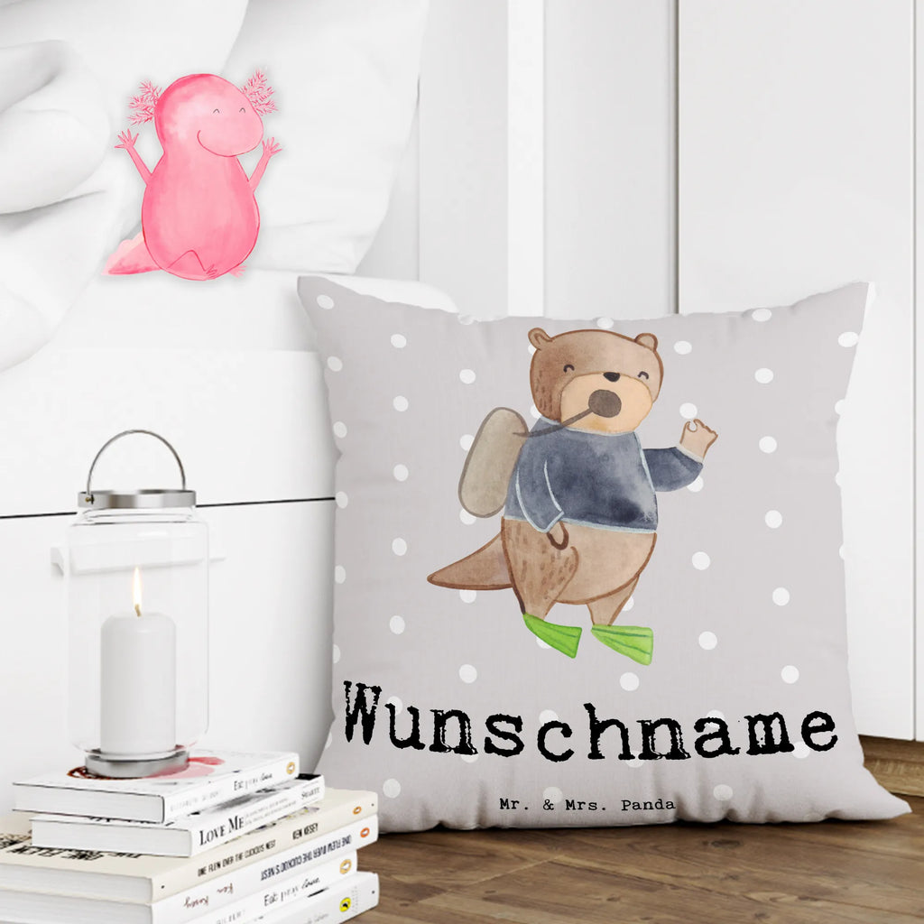 Personalisiertes Kissen Tauchlehrer mit Herz personalisiert, Wunschname, Kopfkissen, Kissen, bedrucken, Name, Beruf, Ausbildung, Jubiläum, Abschied, Rente, Kollege, Kollegin, Geschenk, Schenken, Arbeitskollege, Mitarbeiter, Firma, Danke, Dankeschön