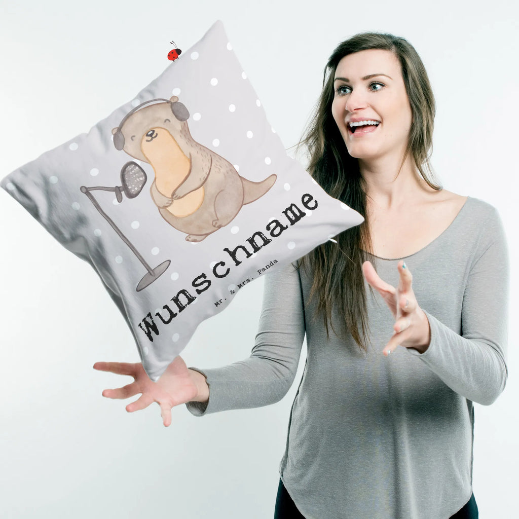 Personalised cushion otter Record Podcast Gift, sport, hobby, giving, thank you, award, profit, athlete, podcaster, Record podcast, produce podcast