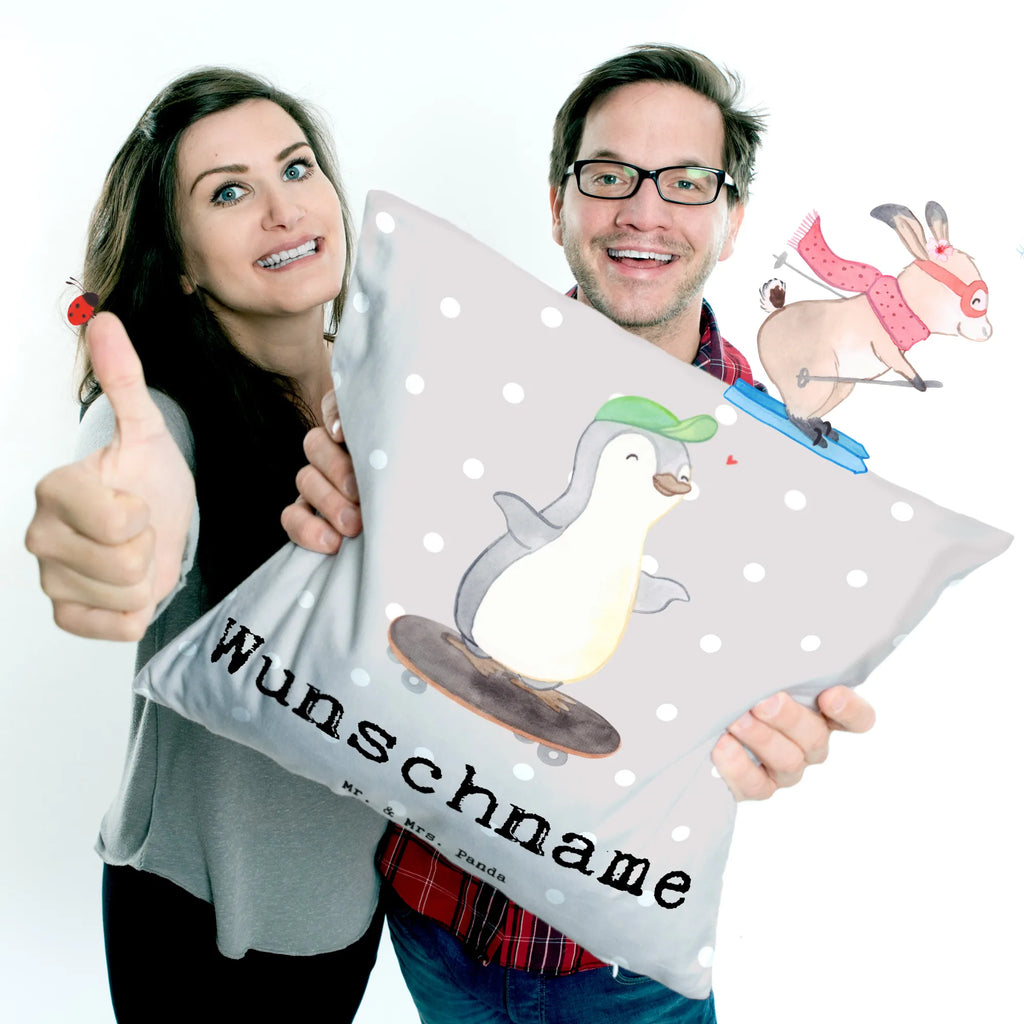 Personalised cushion penguin skateboarding Gift, sport, hobby, giving, thank you, award, profit, athlete, Skateboarding, skateboard, skating, skateboarding, skate rink