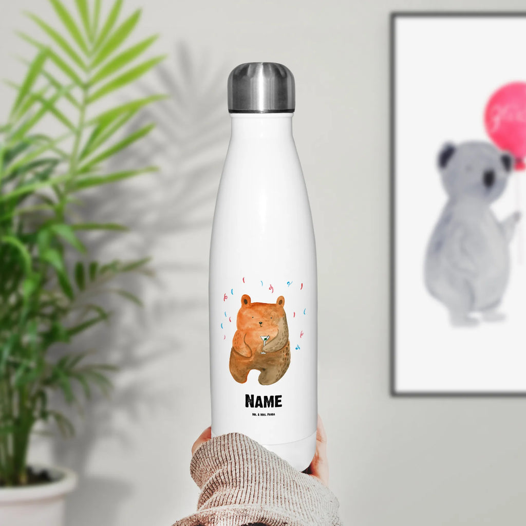 Personalised insulated bottle bear party bear, teddy, teddy bear, cuddly toy, Birthday, Celebrate, Party, Present, Birthday present, Bring a present, Funny, Partying, Good mood