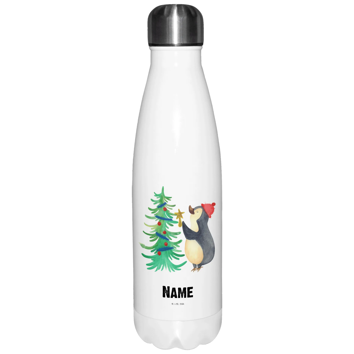 Personalisierte Thermosflasche Pinguin Weihnachtsbaum