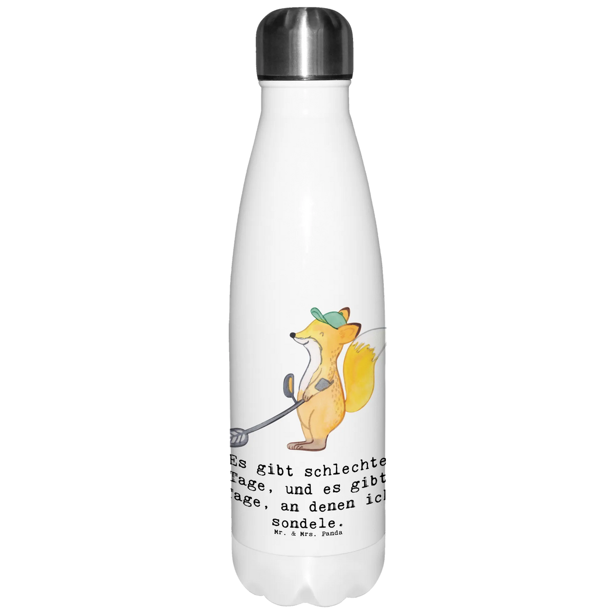 Personalised insulated bottle Fox metal detector Gift, sport, hobby, giving, thank you, award, profit, athlete, look for coins, probe walker, treasure hunt, Metal detector, probe