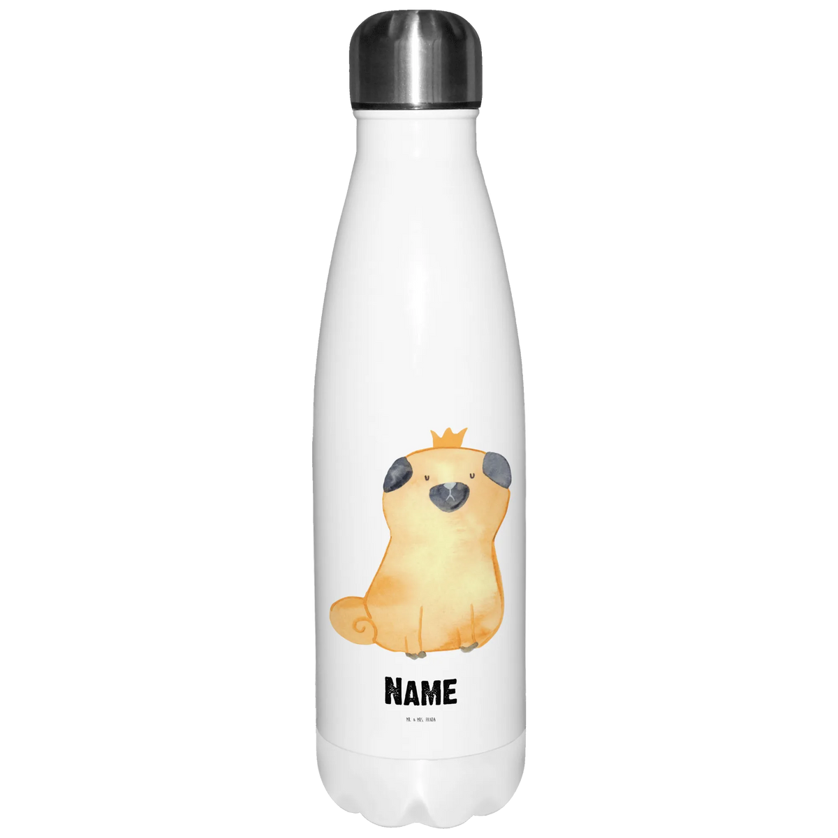 Personalised insulated bottle pug Crown dog, mutt, hound, woof, dog mama, dog breed, love dogs, love for dogs, dog decorative items, bag with dog print, funny gifts for dog owners, what do you give a dog lover, Christmas gifts for dogs, gifts for dogs, dog sayings, dog owners. Saying, funny, house rules, allergic, Pug, childless
